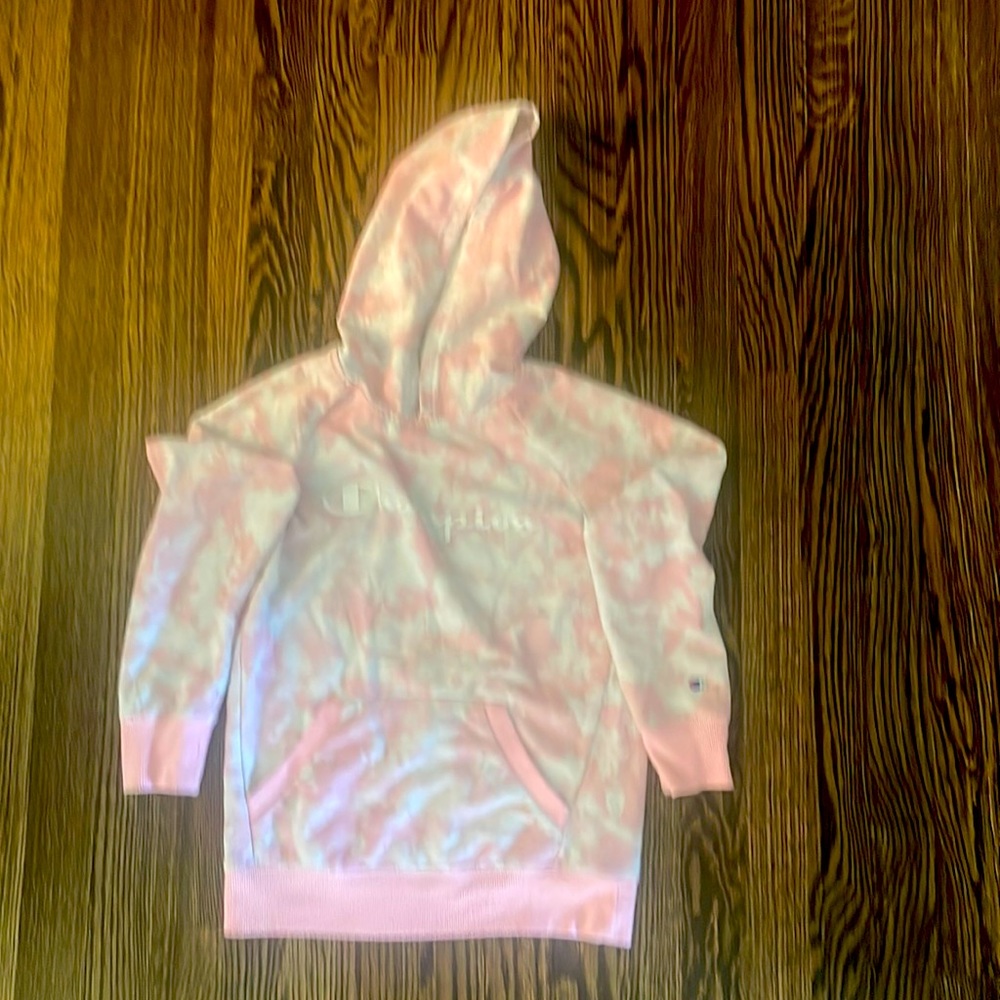 Champion lightweight pink and white tie-dyed hoodie